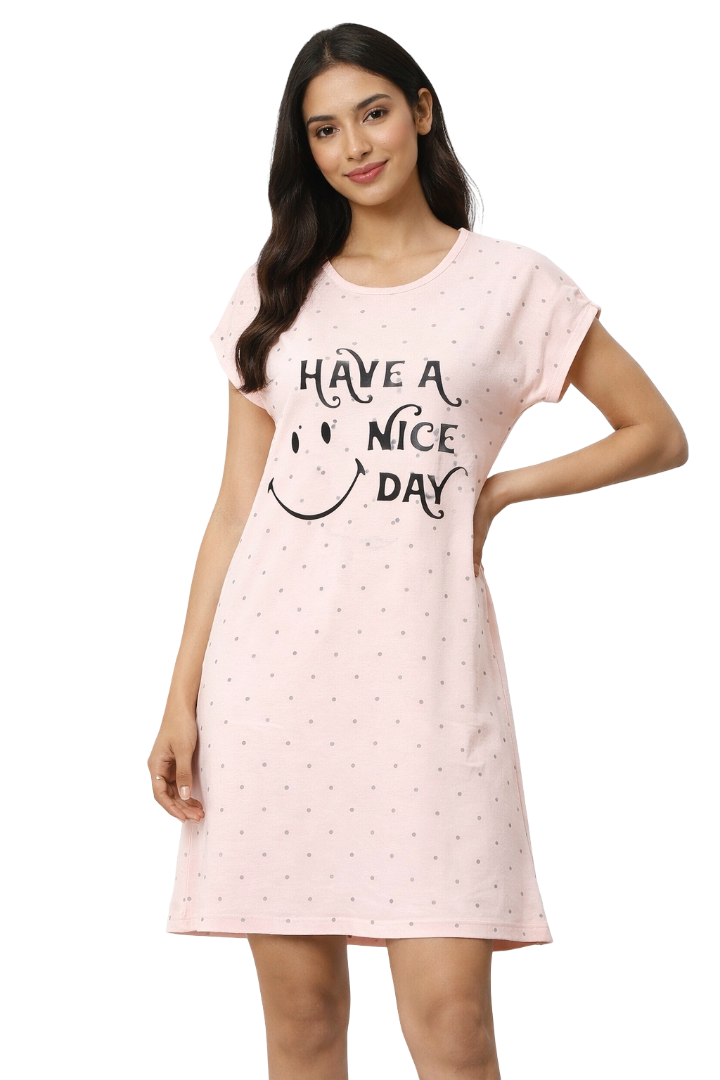 Women's short Nighty, Nightgown, Printed Pattern, Short Sleeve Sleep Dress