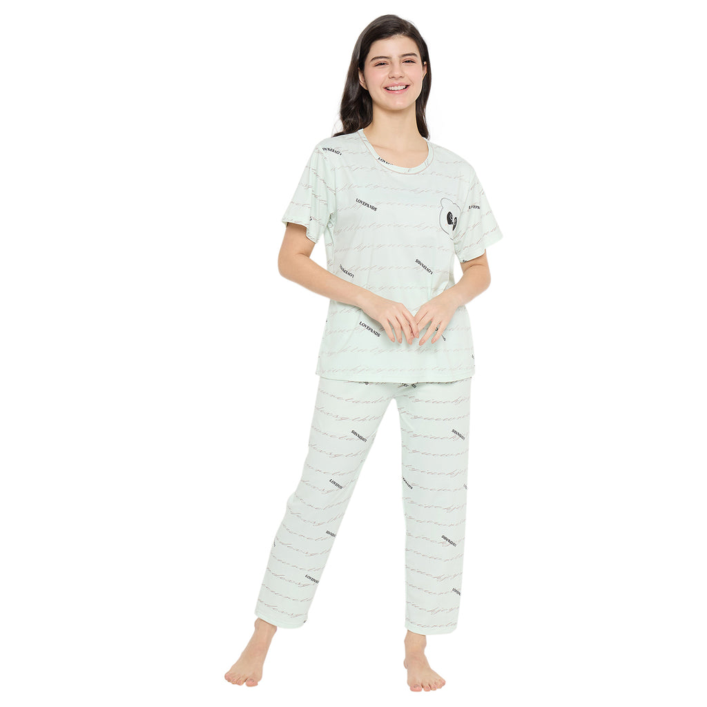 Women Night Suit Cotton Blend Printed Pajama Set Soft & Breathable Night Suit for Women