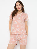 Trendy Camey Short Set for Ladies – Ideal for Daily Comfort | Women's Floral Print Loungewear Set, Beige