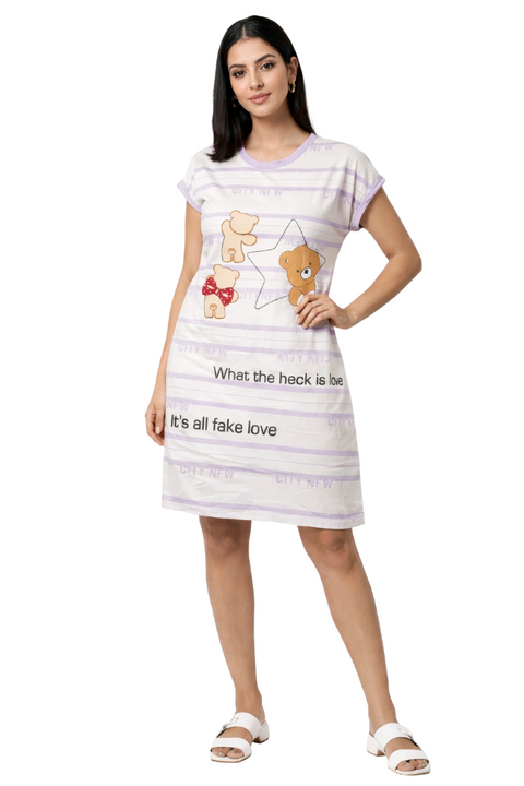 Women's short Nighty, Nightgown, Printed Pattern, Short Sleeve Sleep Dress