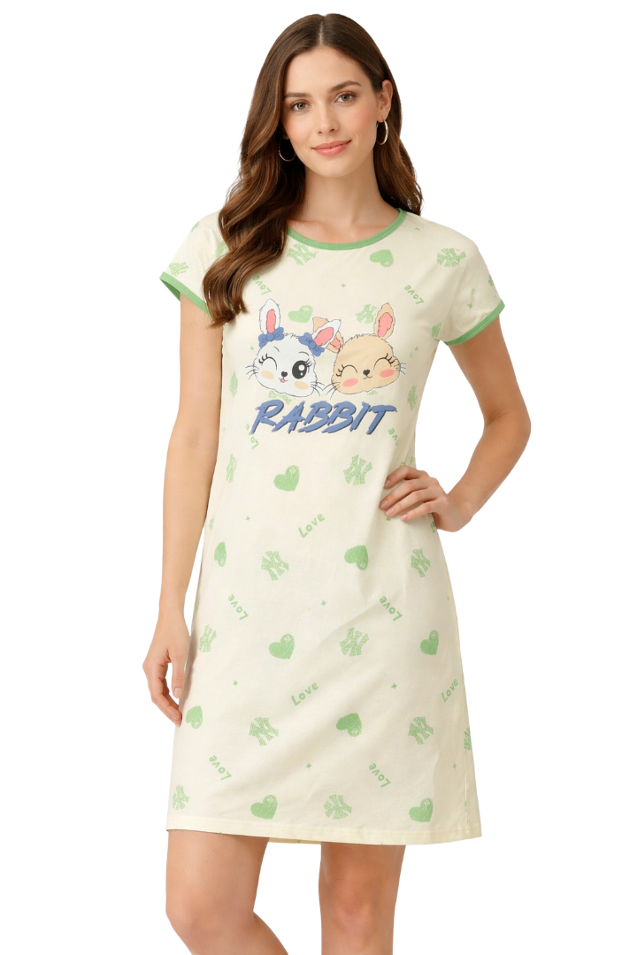 Women's short Nighty, Nightgown, Printed Pattern, Short Sleeve Sleep Dress