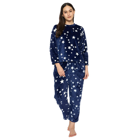 Women's Printed Full Sleeve Round Neck Top and Pajama Pants with 1 side Pockets
