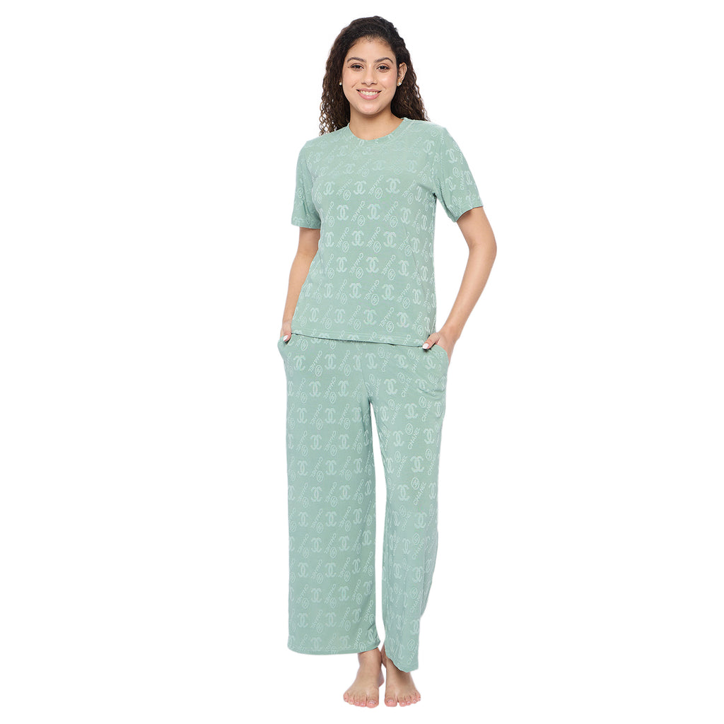 Top and Pyjama Set for Women Nightwear, Green