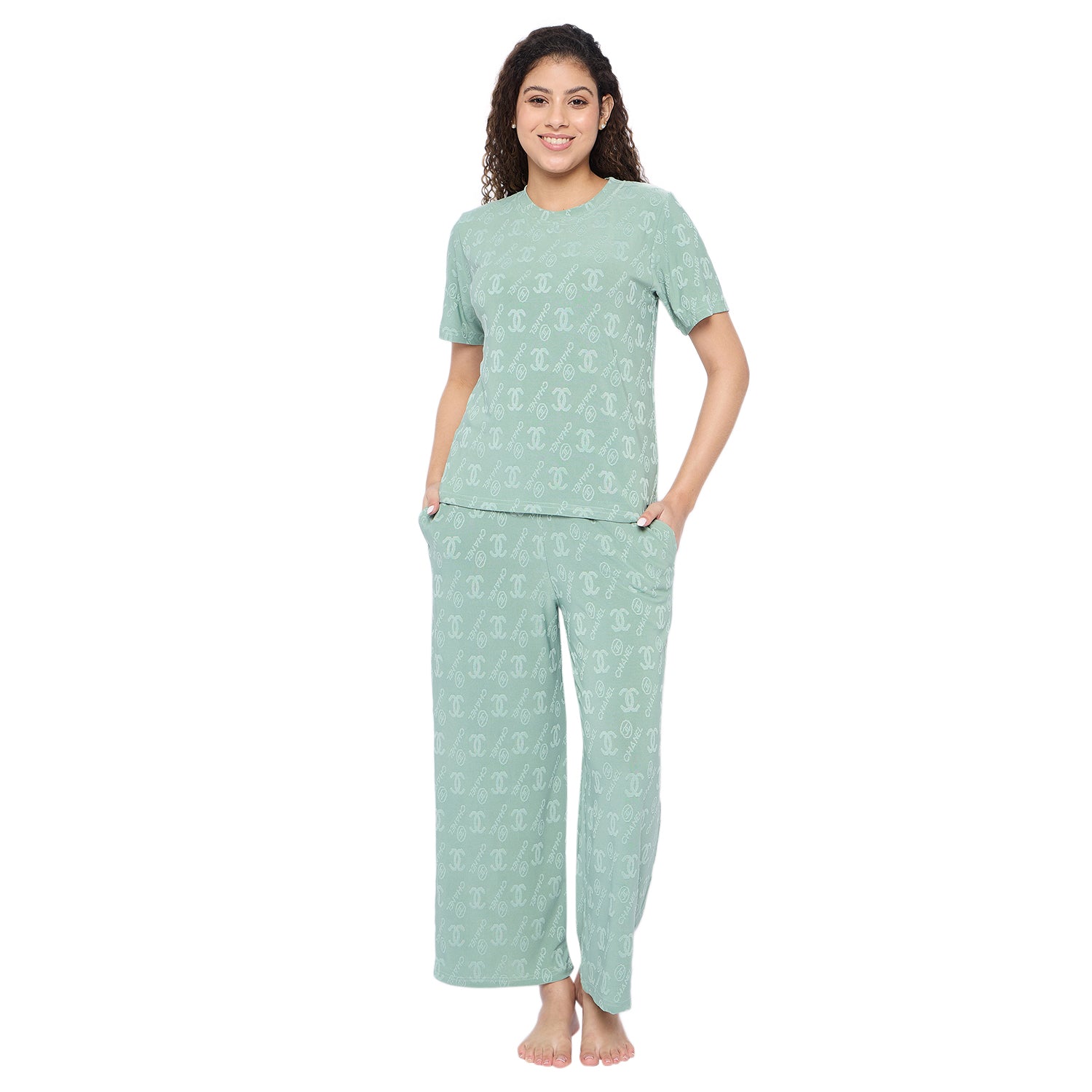Top and Pyjama Set for Women Nightwear, Green