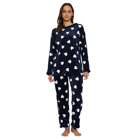 Women's Printed Full Sleeve Round Neck Top and Pajama Pants with Pockets