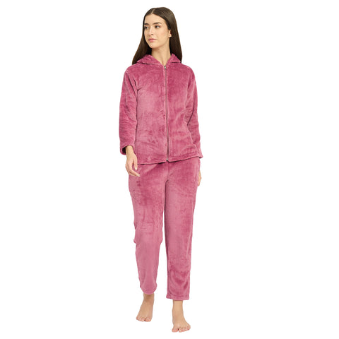 Women's Winter Full Sleeve Jacquard Zipper Hoody Nightsuit