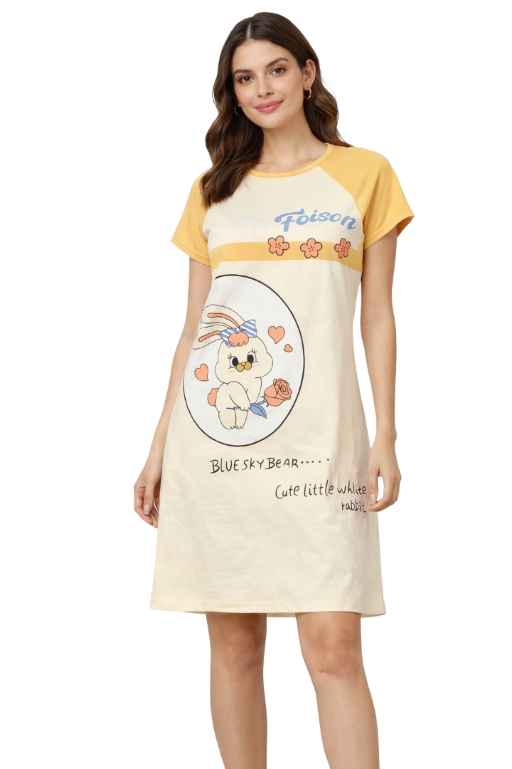 Women's short Nighty, Nightgown, Printed Pattern, Short Sleeve Sleep Dress