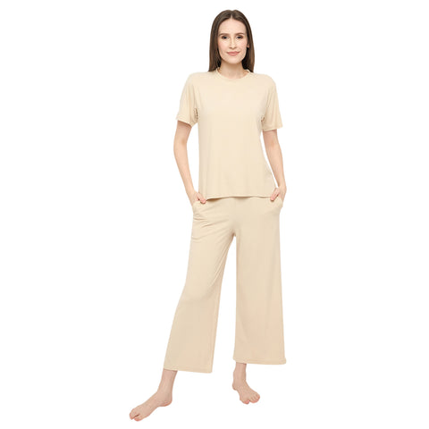 Cream Night Suit Set for Women