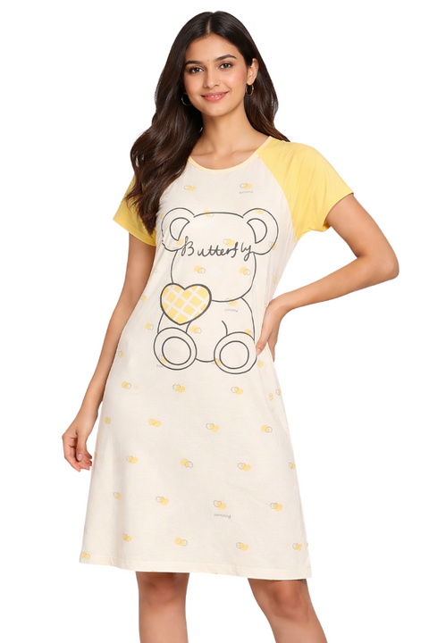 Women's short Nighty, Nightgown, Printed Pattern, Short Sleeve Sleep Dress