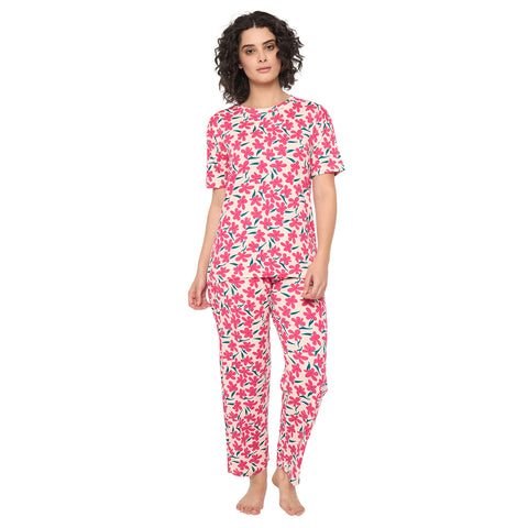 Camey Night Suit Set – Chic & Soft Fabric for Women | Women's Printed Pyjama Set, Red