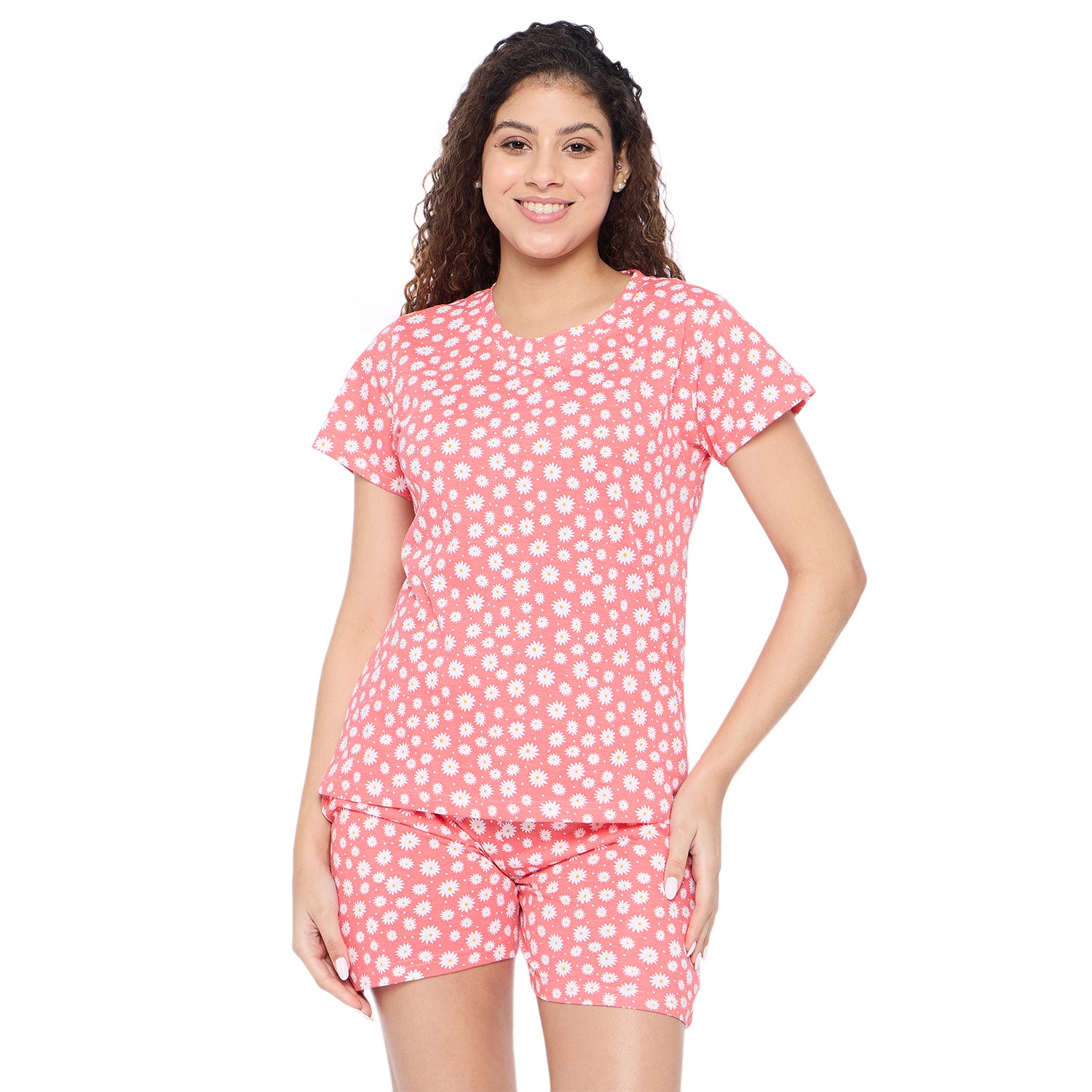 Camey Short Set for Ladies – Cotton Co-ord Sets for Summer Women's Floral Print Loungewear Set  Red
