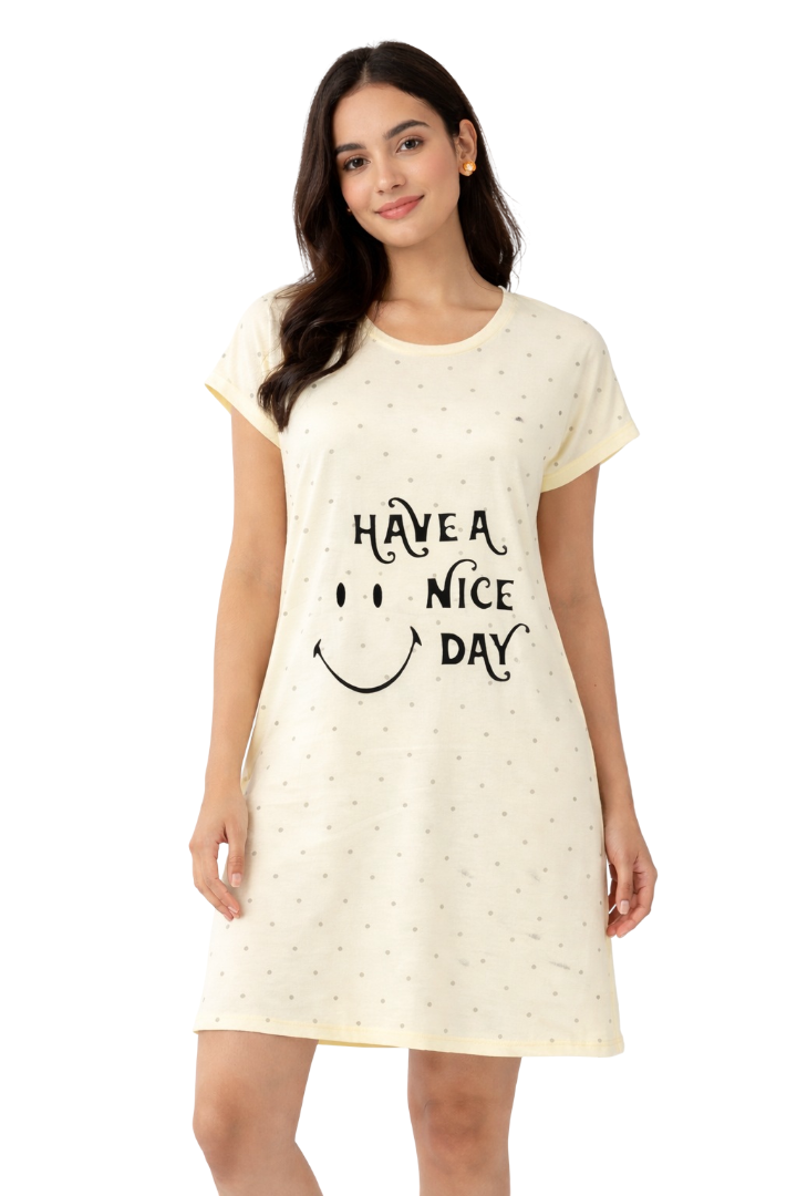 Women's short Nighty, Nightgown, Printed Pattern, Short Sleeve Sleep Dress