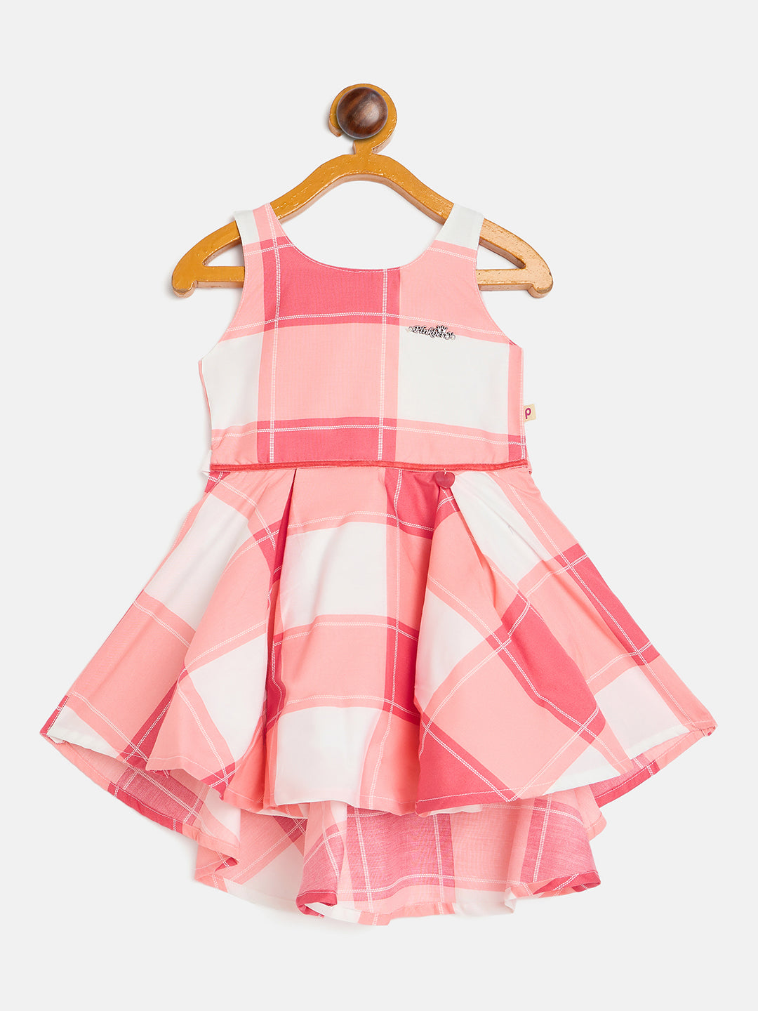 Girls Plaid Sleeveless Dress, Navy Blue ,Orange,Pink & Green Check Pattern, Flared Style