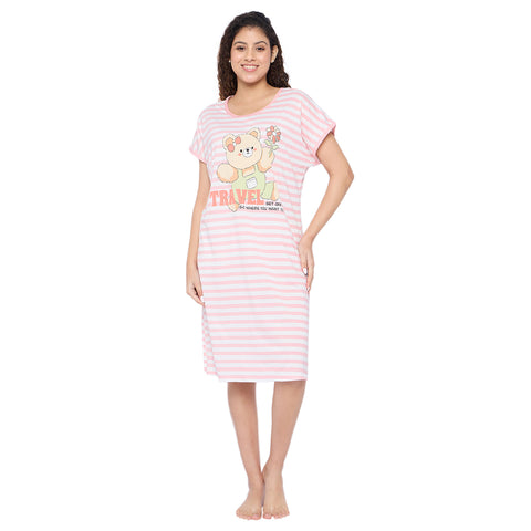 Women's short Nighty/Nightgown, Printed Pattern, Short Sleeve Sleep Dress