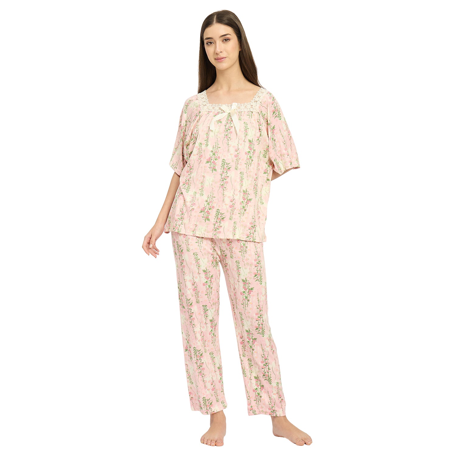 Women’s Floral Printed Night Suit Set | Soft Viscose Women Night Suit | Elegant Night Suit