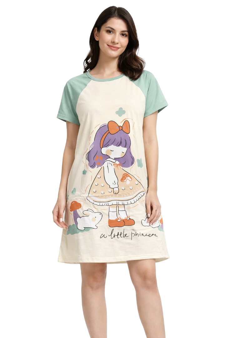 Women's short Nighty, Nightgown, Printed Pattern, Short Sleeve Sleep Dress