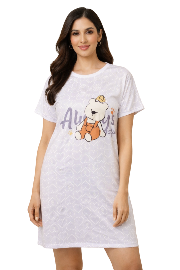 Women's short Nighty, Nightgown, Printed Pattern, Short Sleeve Sleep Dress