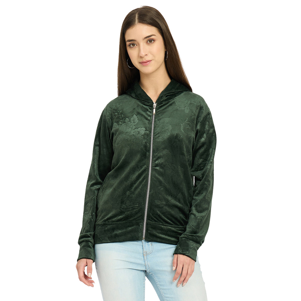Women’s Floral Textured Zip-Up Hooded Sweatshirt