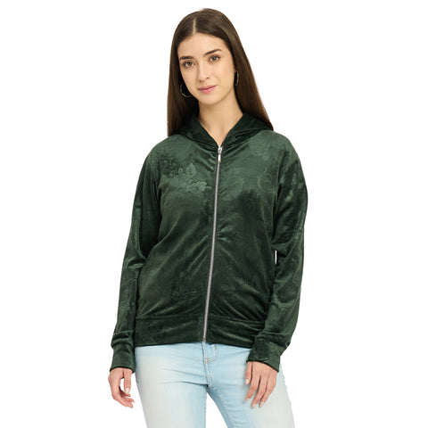 Women’s Floral Textured Zip-Up Hooded Sweatshirt