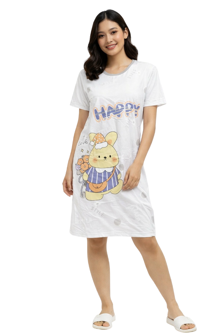 Women's short Nighty, Nightgown, Printed Pattern, Short Sleeve Sleep Dress