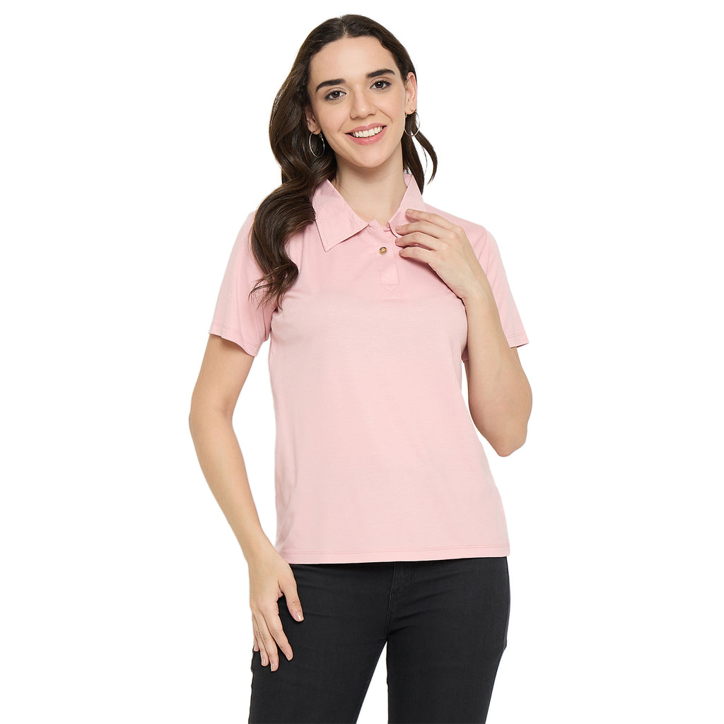 Camey Ladies Cotton T-Shirt – Cool & Stylish Daily Wear | Women Classic Short Sleeve Polo T-Shirt, Collared Neck