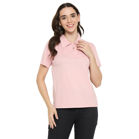 Camey Ladies Cotton T-Shirt – Cool & Stylish Daily Wear | Women Classic Short Sleeve Polo T-Shirt, Collared Neck