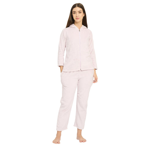 Women's Winter Full Sleeve Jacquard Zipper Hoody Nightsuit