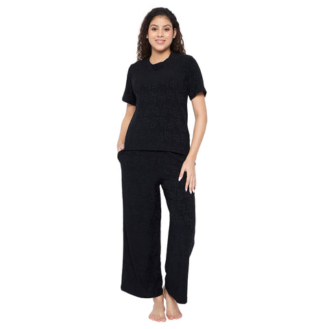 Top and Pyjama Set for Women Nightwear, Black