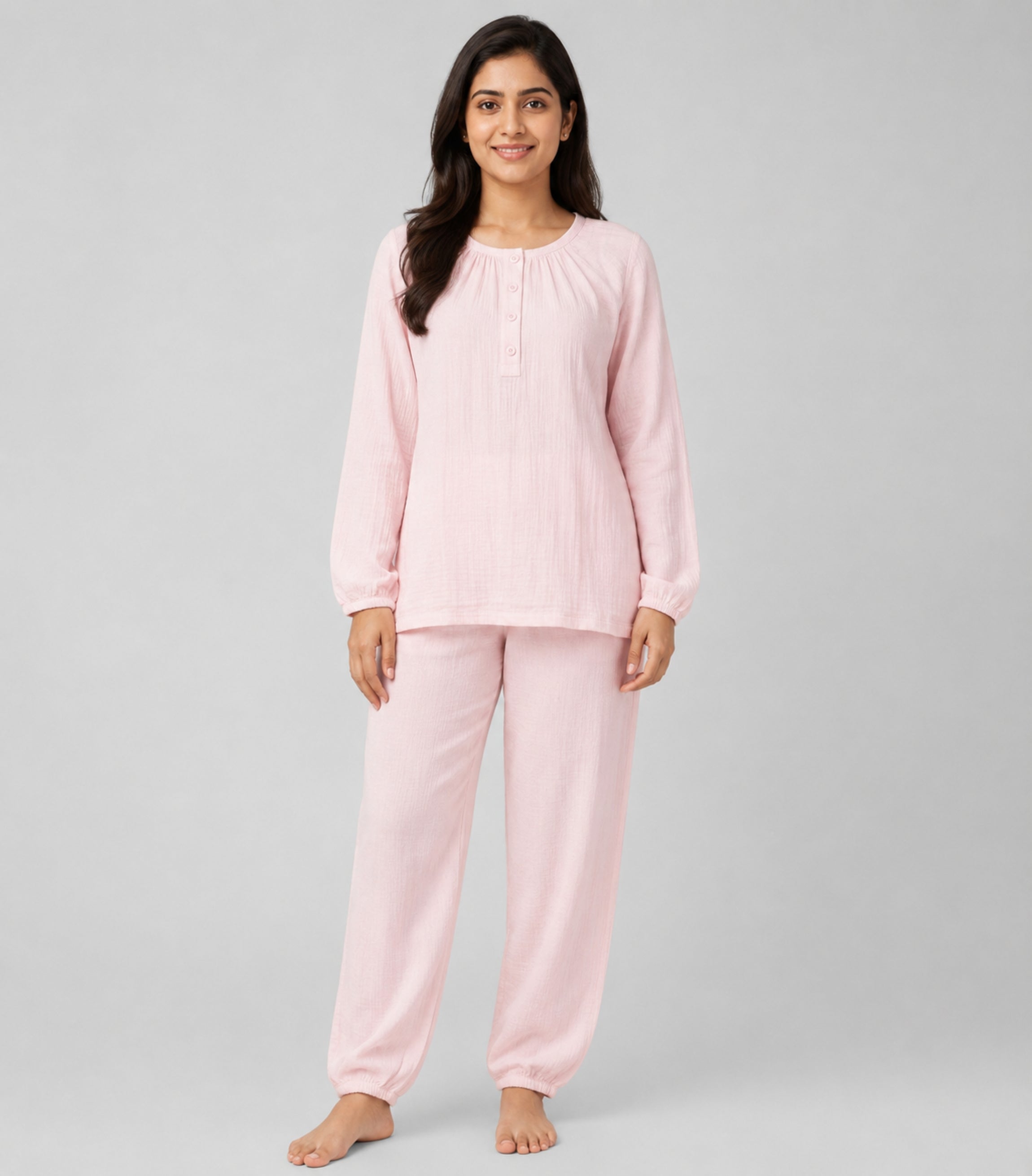 Women Night Suit Cotton Muslin Pyjama Set | Soft Printed Full Sleeve Sleepwear