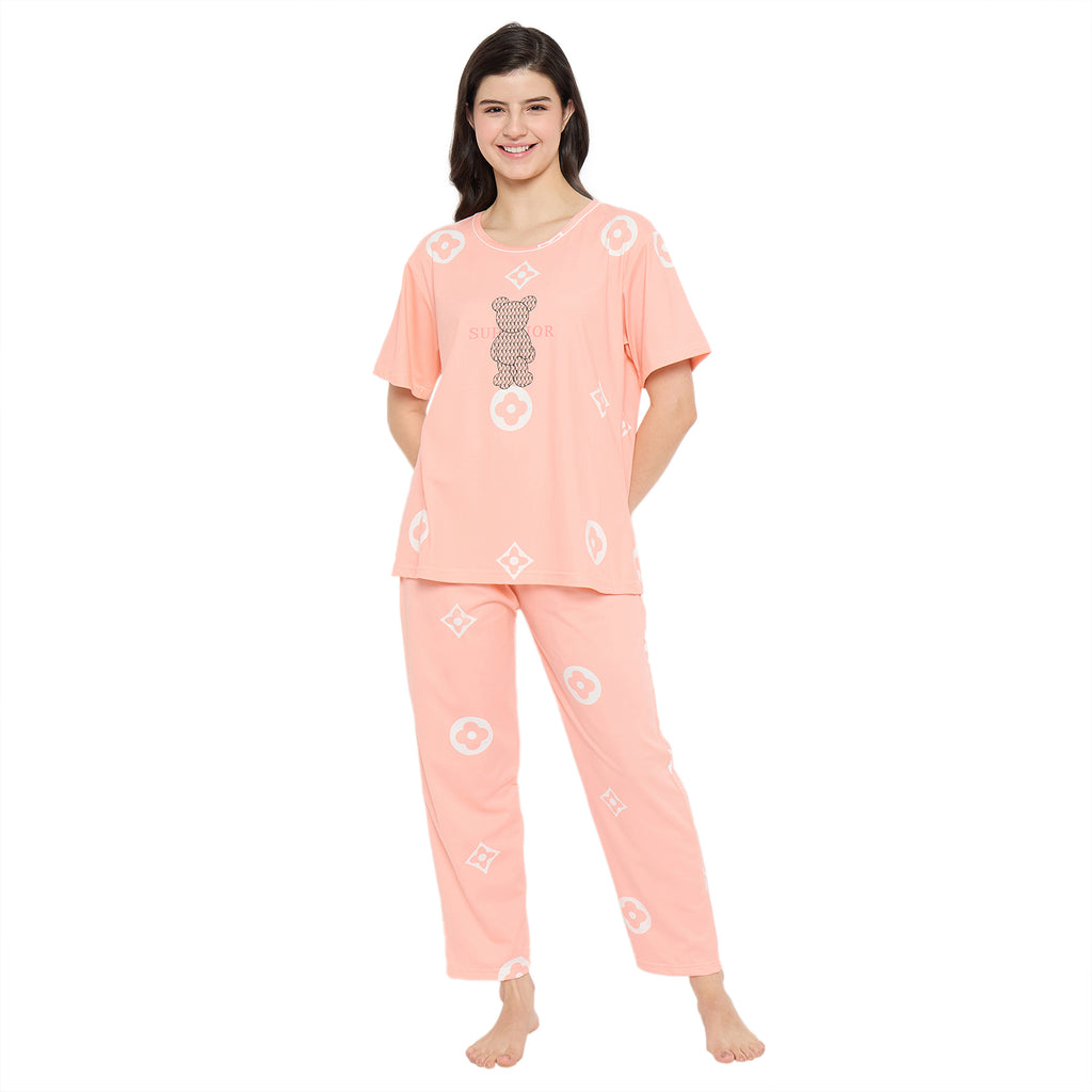 Women Night Suit for Women Cotton Night Dress Set | Soft Half Sleeve T-Shirt & Pyjama Set