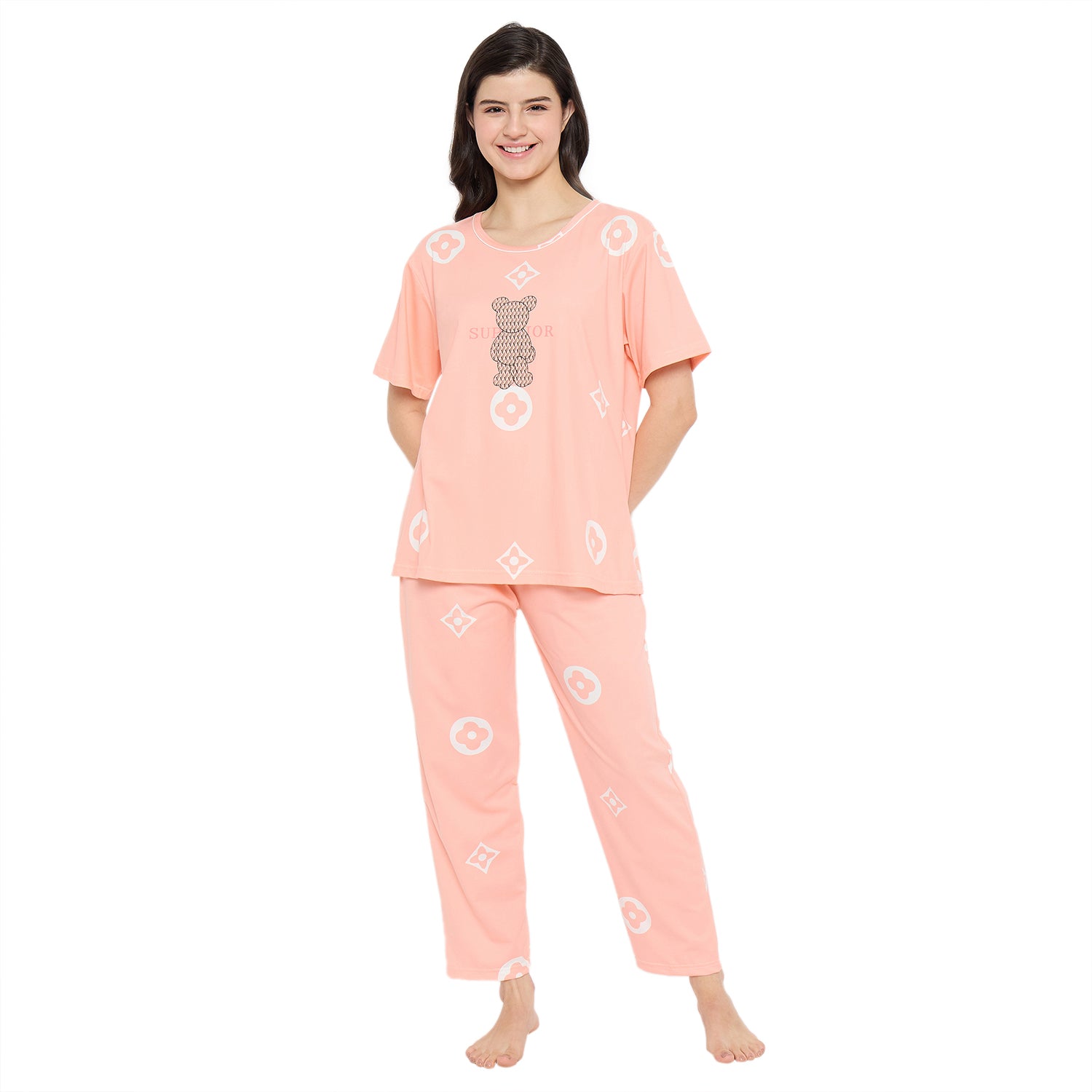 Women's Sleepwear Set, Cotton Pyjama with Short Sleeve T-Shirt,Loungewear