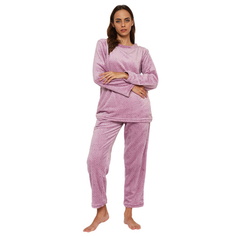 Women's Printed Full Sleeve Round Neck Top and Pajama Pants with Pockets