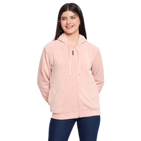 Women’s Embossed Fabric Auli Laser Cut Pattern Hoodie Sweatshirt – Full Sleeve, Zipper Front