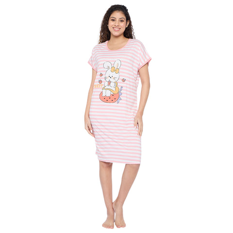 Women's short Nighty/Nightgown, Printed Pattern, Short Sleeve Sleep Dress