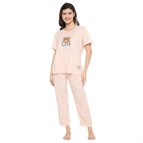 Women's Sleepwear Set, Cotton Pyjama with Short Sleeve T-Shirt,Loungewear