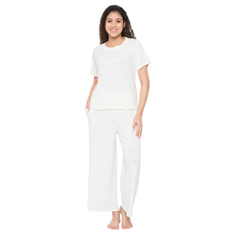 Top and Pyjama Set for Women Nightwear, White