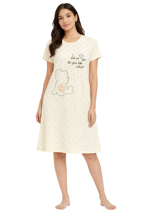Women's short Nighty, Nightgown, Printed Pattern, Short Sleeve Sleep Dress