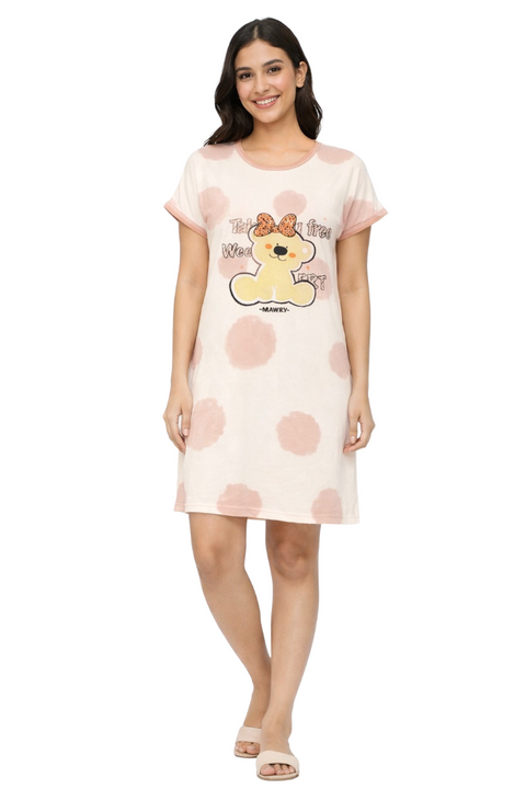 Women's short Nighty, Nightgown, Printed Pattern, Short Sleeve Sleep Dress