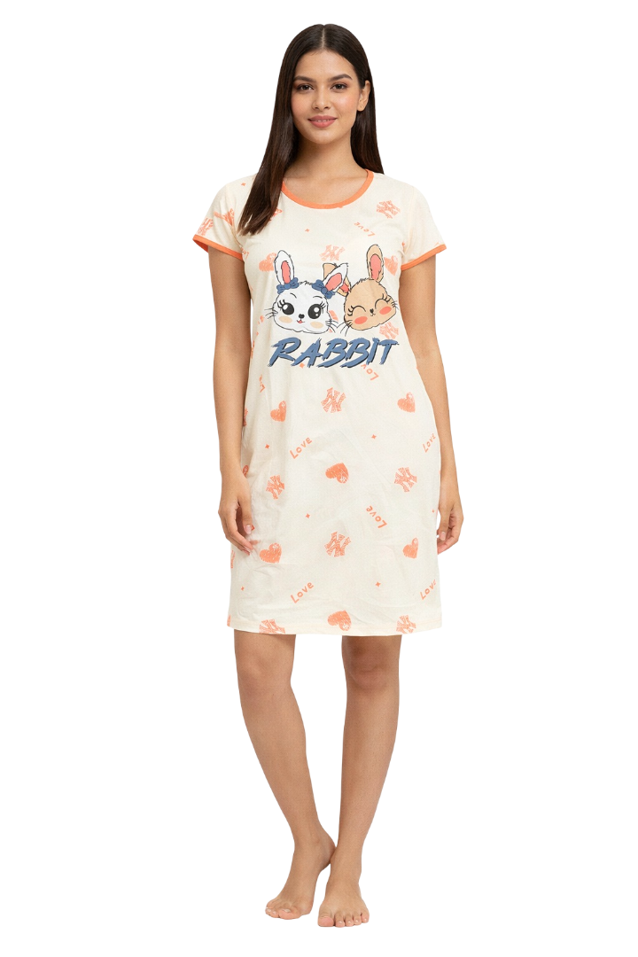 Women's short Nighty, Nightgown, Printed Pattern, Short Sleeve Sleep Dress