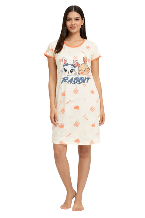 Women's short Nighty, Nightgown, Printed Pattern, Short Sleeve Sleep Dress