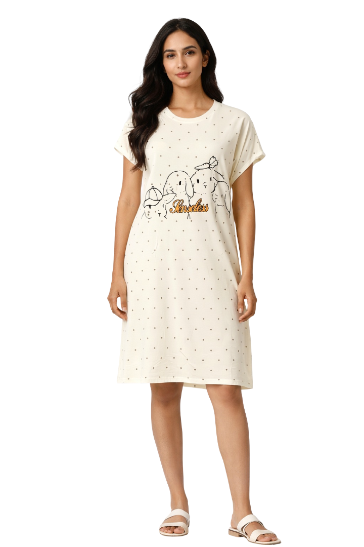 Women's short Nighty, Nightgown, Printed Pattern, Short Sleeve Sleep Dress