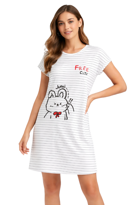 Women's short Nighty, Nightgown, Printed Pattern, Short Sleeve Sleep Dress