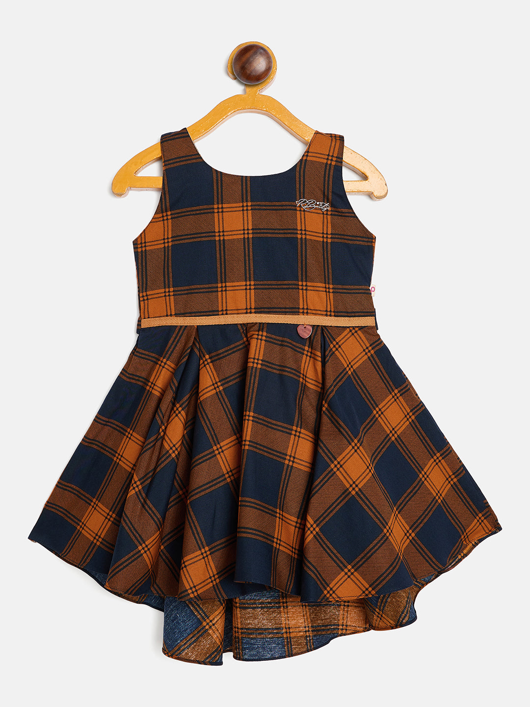 Girls Plaid Sleeveless Dress, Navy Blue ,Orange,Pink & Green Check Pattern, Flared Style