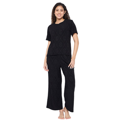 Top and Pyjama Set for Women Nightwear, Black