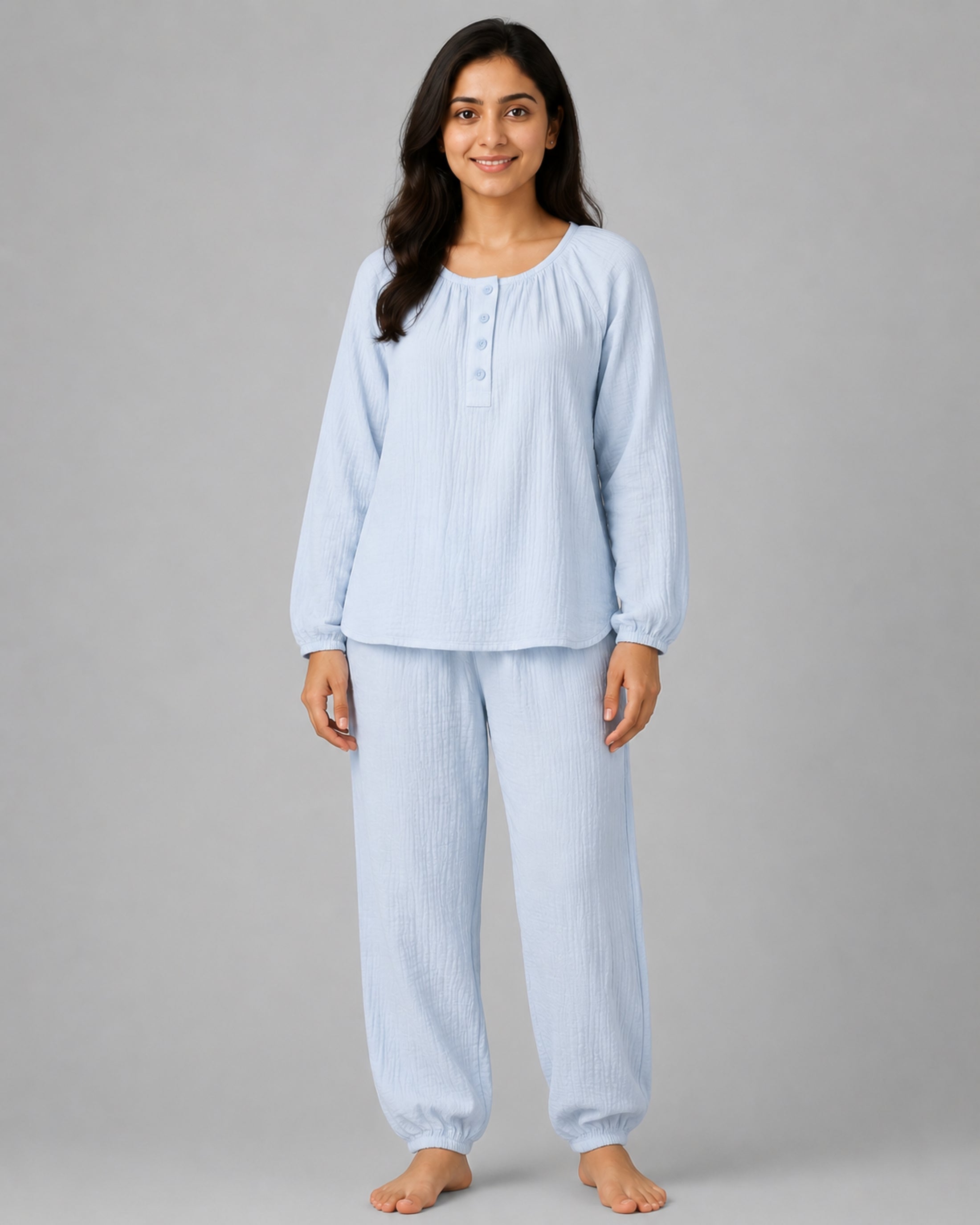 Women Night Suit Cotton Muslin Pyjama Set | Soft Printed Full Sleeve Sleepwear
