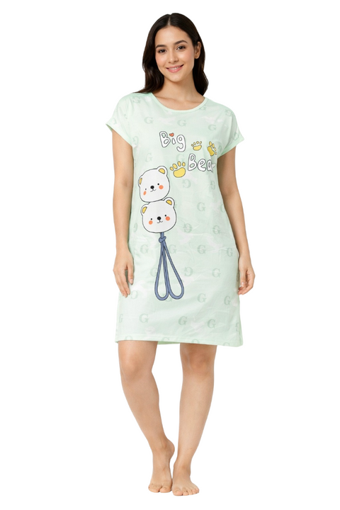 Women's short Nighty, Nightgown, Printed Pattern, Short Sleeve Sleep Dress