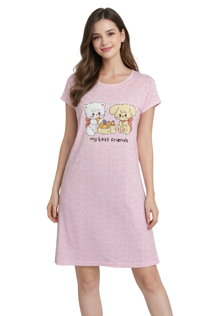 Women's short Nighty, Nightgown, Printed Pattern, Short Sleeve Sleep Dress