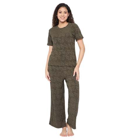 Top and Pyjama Set for Women Nightwear, Dark Green