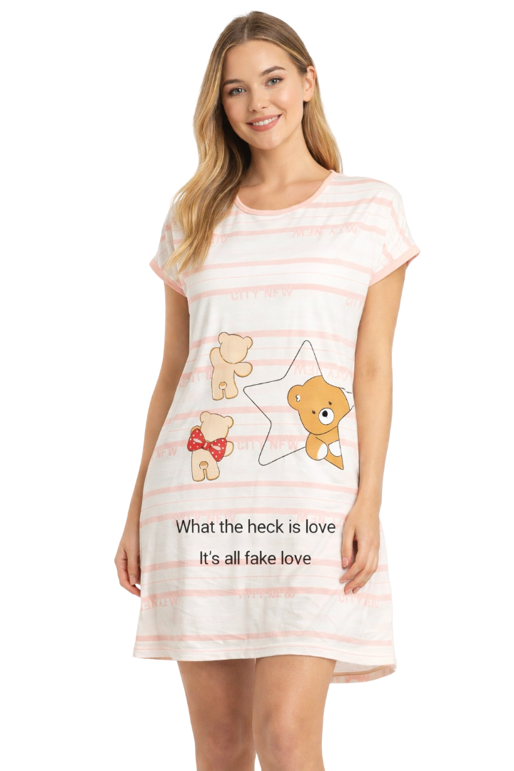 Women's short Nighty, Nightgown, Printed Pattern, Short Sleeve Sleep Dress