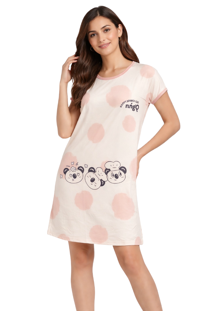 Women's short Nighty, Nightgown, Printed Pattern, Short Sleeve Sleep Dress